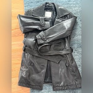 Black Leather Coat with Belt, Vintage 90s